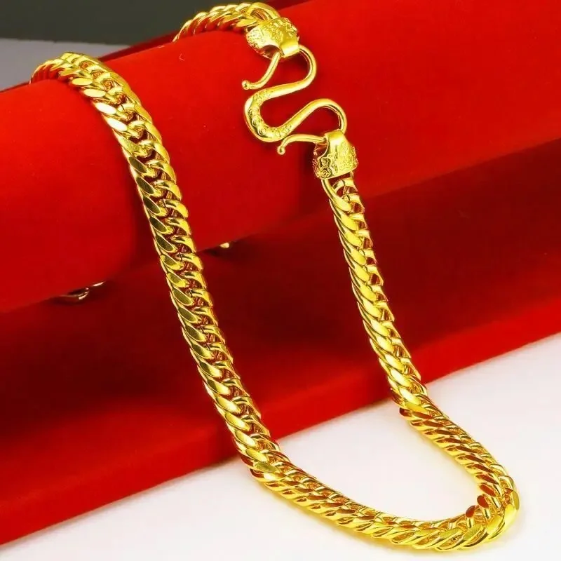 Men's 24K Gold (AU999) Flat Boss Chain | Openwork flat links, micro-diamond clasp with magnetic closure