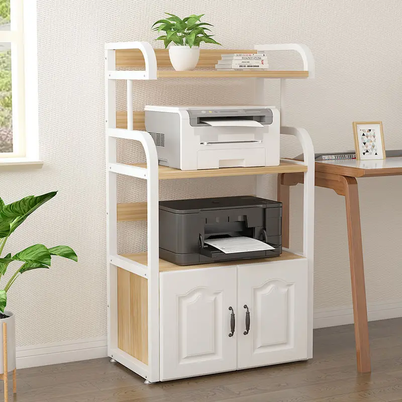 

Printer Office Shelf Storage Rack Copier Table Floor to Floor Multi-layer Storage European Style with Door Mat