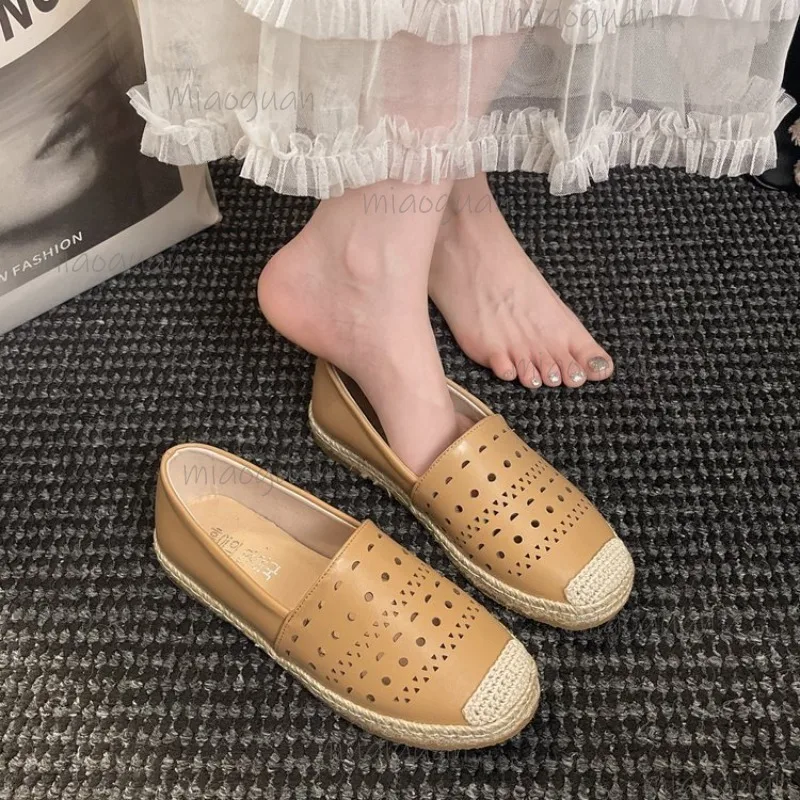 Alpargatas Planas para Mujer, Transpirables, con Recortes, Zapatos de Verano, Suela de Yute Tejida, Calzado Casual Cómodo, Antideslizante, Mocasines para Dama