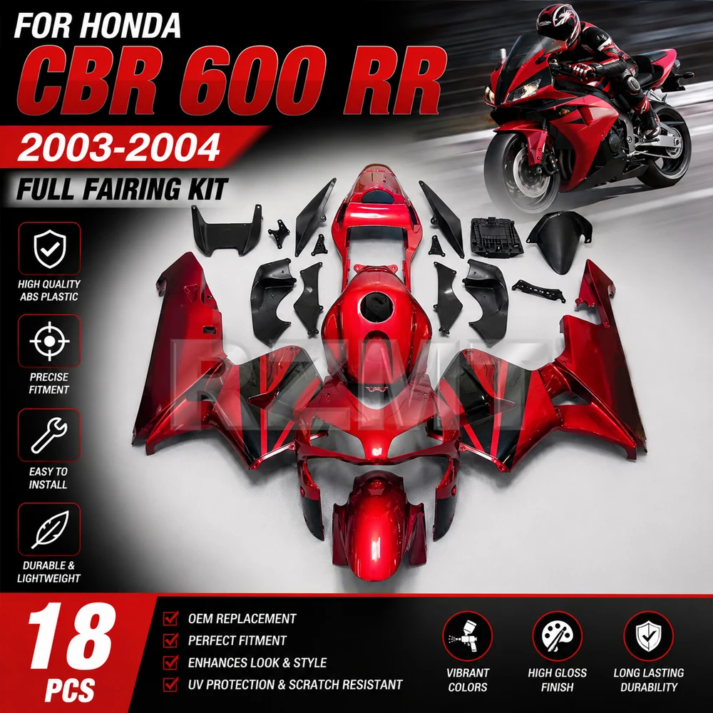 Motorrad-Verkleidungsset für HONDA CBR600RR F5 2003 2004 CBR 600RR 03 04 CBR600 Einspritzung Grau Rot Schwarz Karosserie-Set