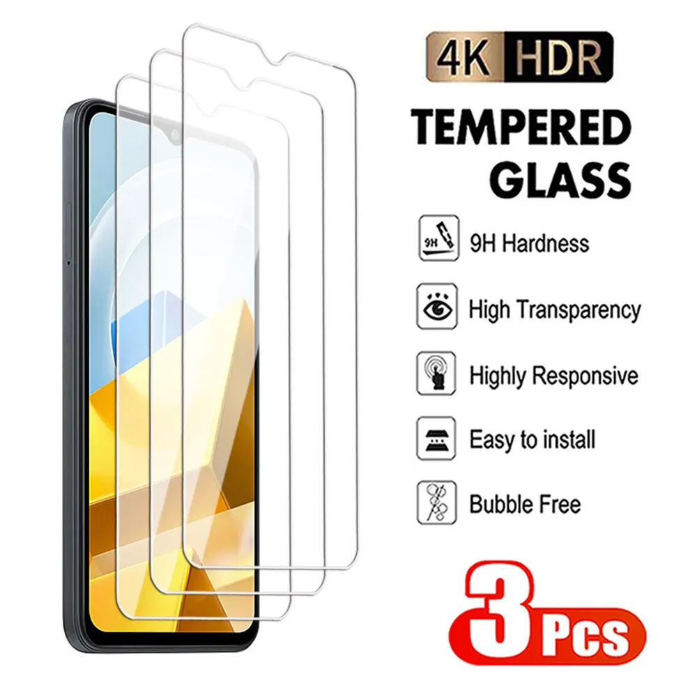 3Pcs Anti-Burst Tempered Glass For Xiaomi Poco  NFC X4GT X5 F3 F4 F5 Pro Screen Protector POCO M3 M4 M5 Protective Glass Film