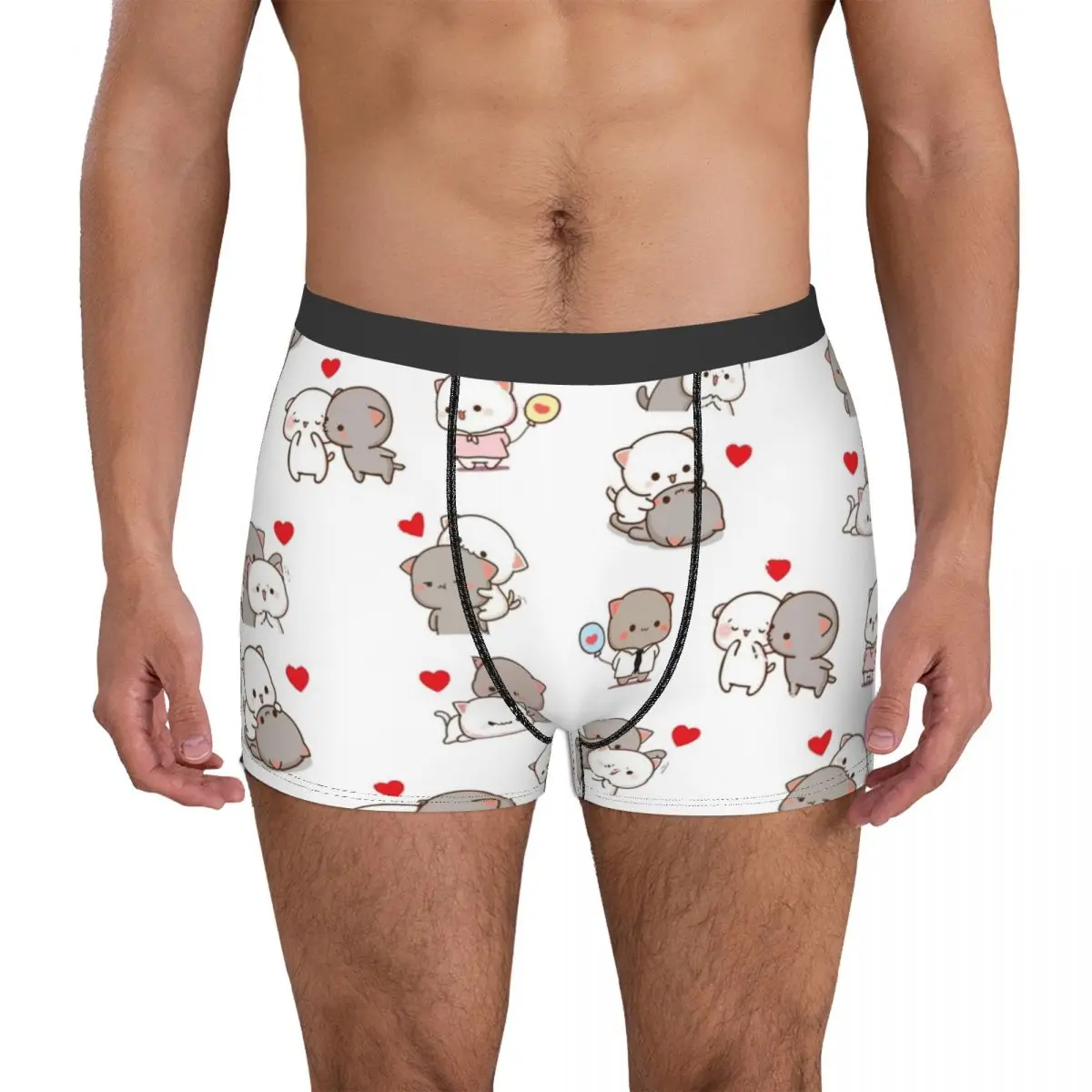 Men Boxer Shorts Panties Mochi Peach and Goma Cat Polyester Underwear Male Sexy S-XXL Underpants