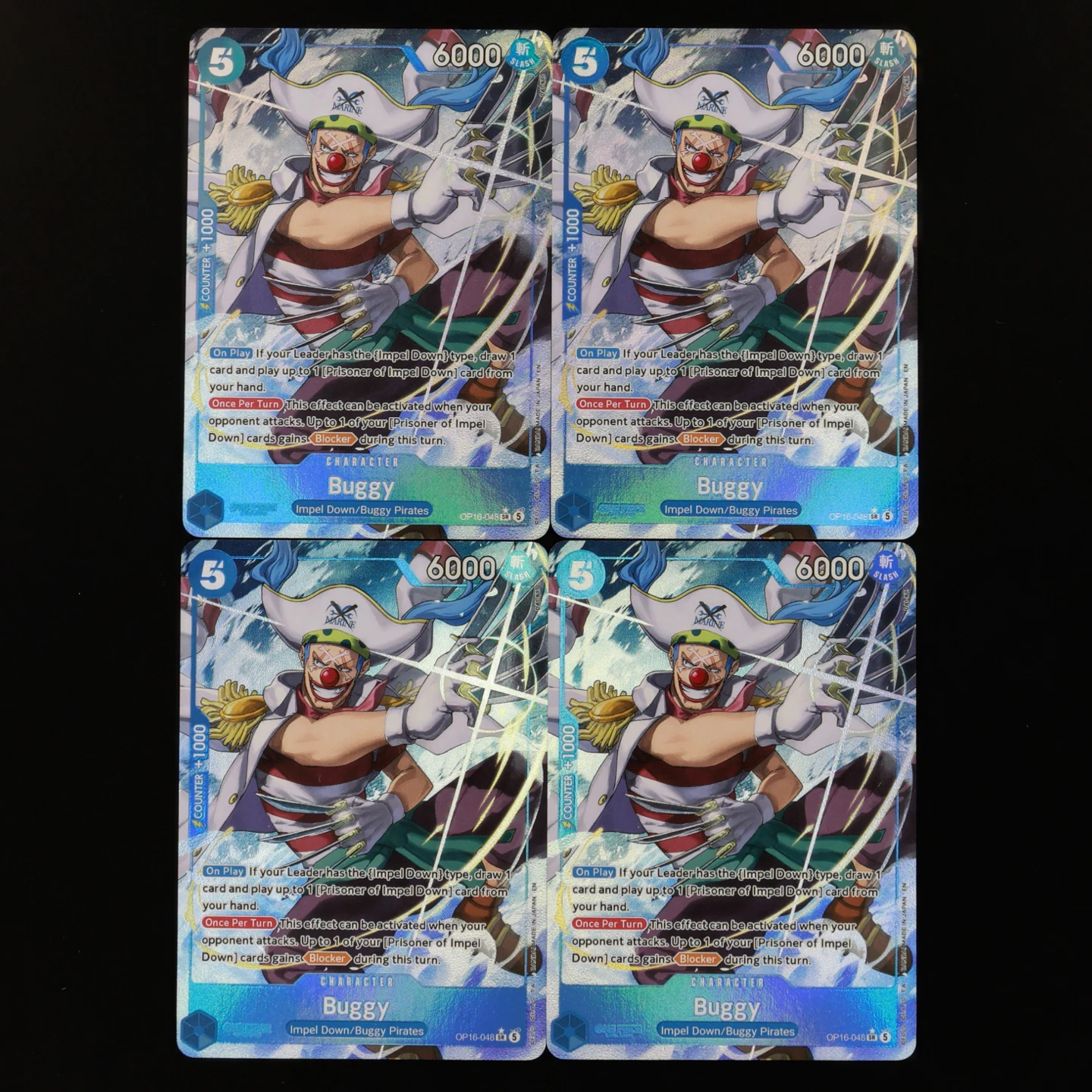 

One Piece TCG OPCG English OP16-048 Buggy AA 5 Cost Blue Buggy Textured Foil Card Anime Collectible Card
