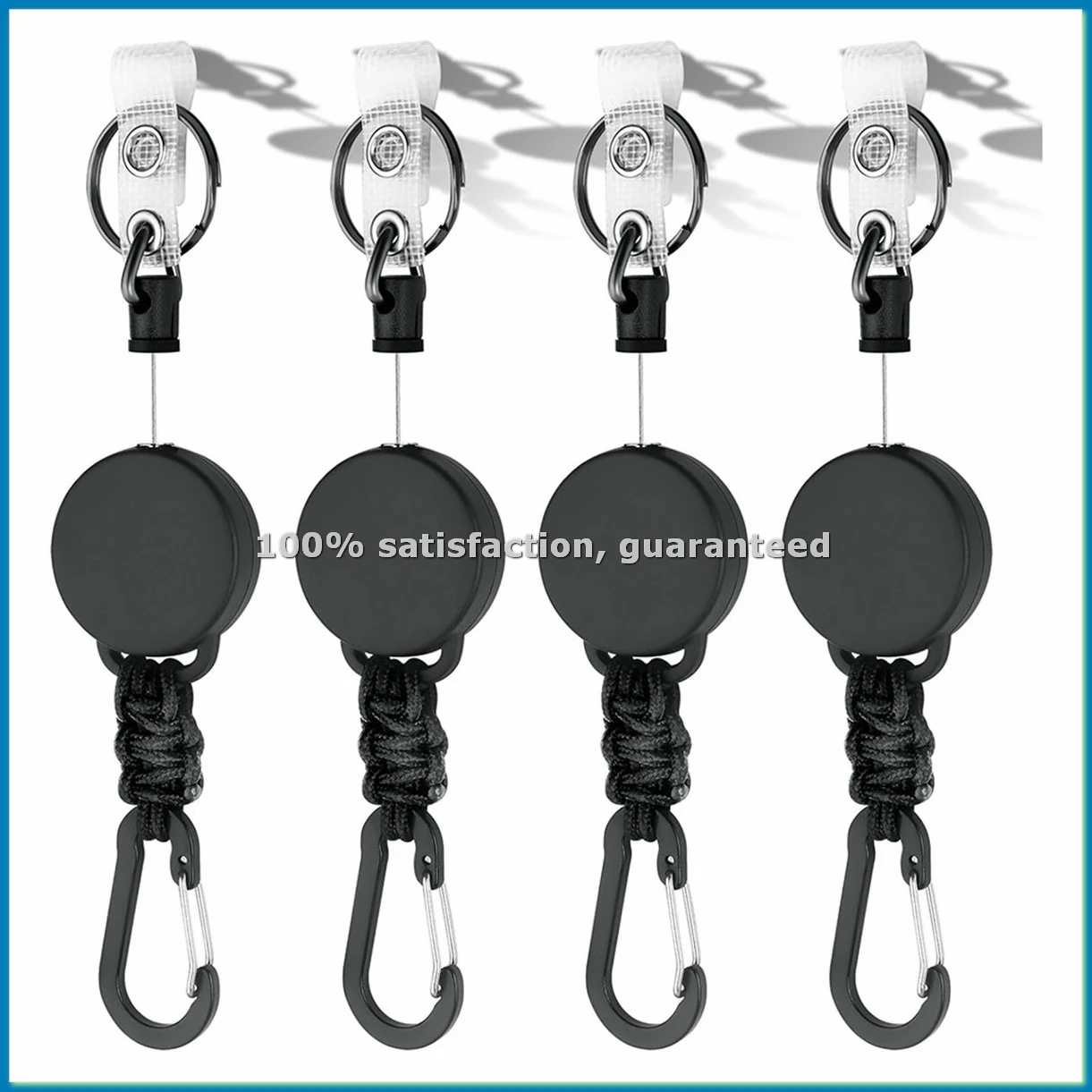 Retractable Keychain 4 Pack Heavy Duty Key Rings Retractable Lanyard Badge Holder with Steel Cord Carabiner ID Holder-A10G