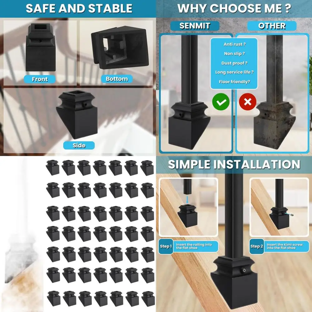 

Satin Black Slant Baluster Shoes with Screws, Set of 50 for 1/2 Square Balusters