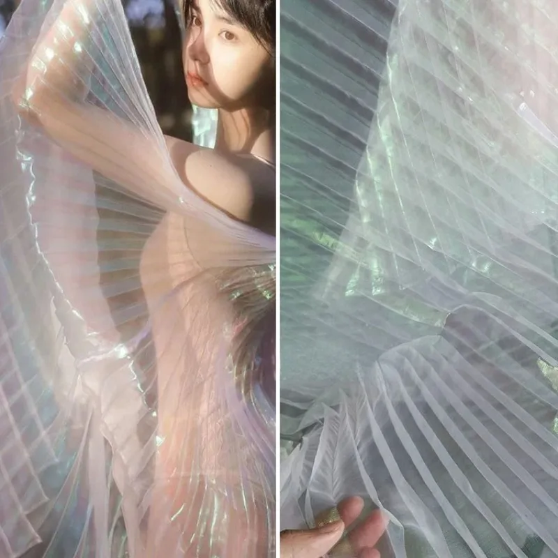 Pleated Fabric Gradient Transparent Fashion Designer Silk Wholesale Cloth Apparel Diy Sewing Polyester Material