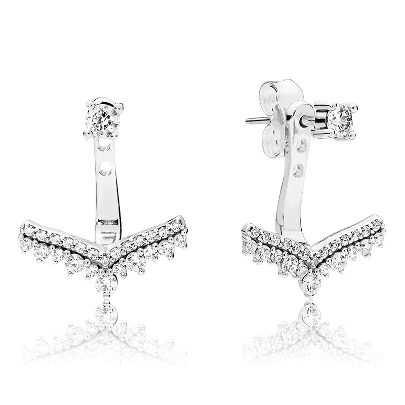Women's 925 Sterling Silver Princess Wishbone Earring & Ring Set, Crystal