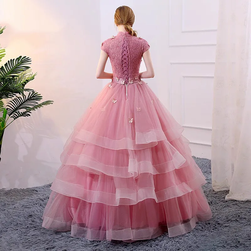 Elegante Baljurk Quinceanera Jurken Appliqueert Hoge Hals Prom Verjaardagsfeestjurken Formele Vestido De Noche