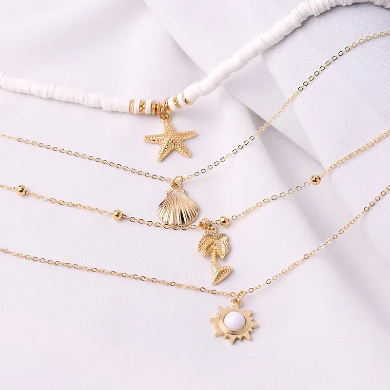 Retro Sun Multi-layer Neck Europe and The United States New Fashion Accessories Coachware Starfish Shell Pendant Necklace