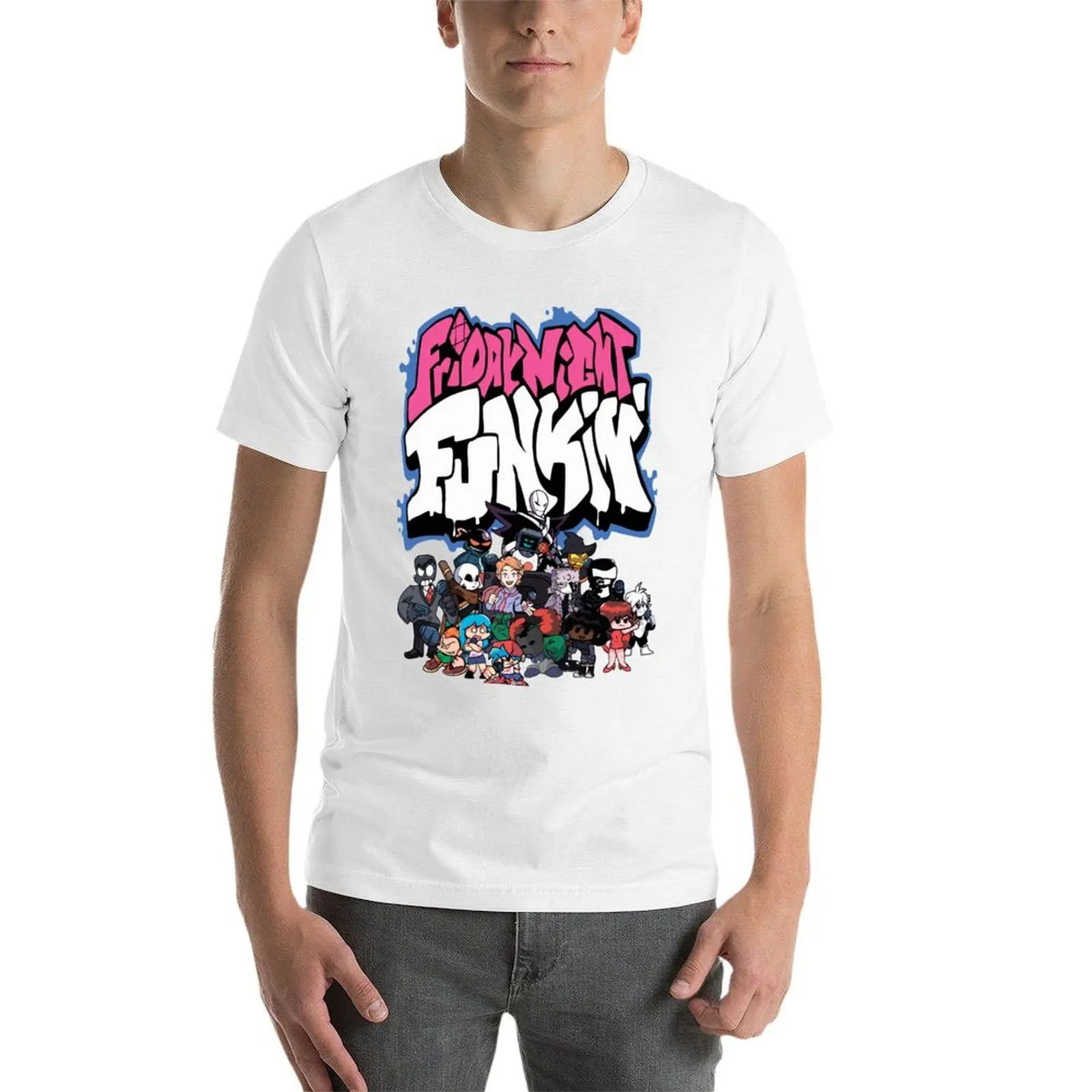 شخصيات FNF + شخصيات Mod تي شيرت قطني تي شيرت عالي الجودة مضحك تي شيرت فكاهة داكنة تي شيرت