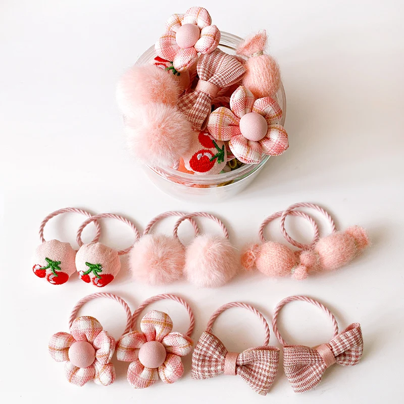 10/20/24 Pcs/Set Baby Girls Cute Cartoon Flower Scrunchies Rubber Bands Children Lovely Elastic Hair Bands Kids Hair Accessories