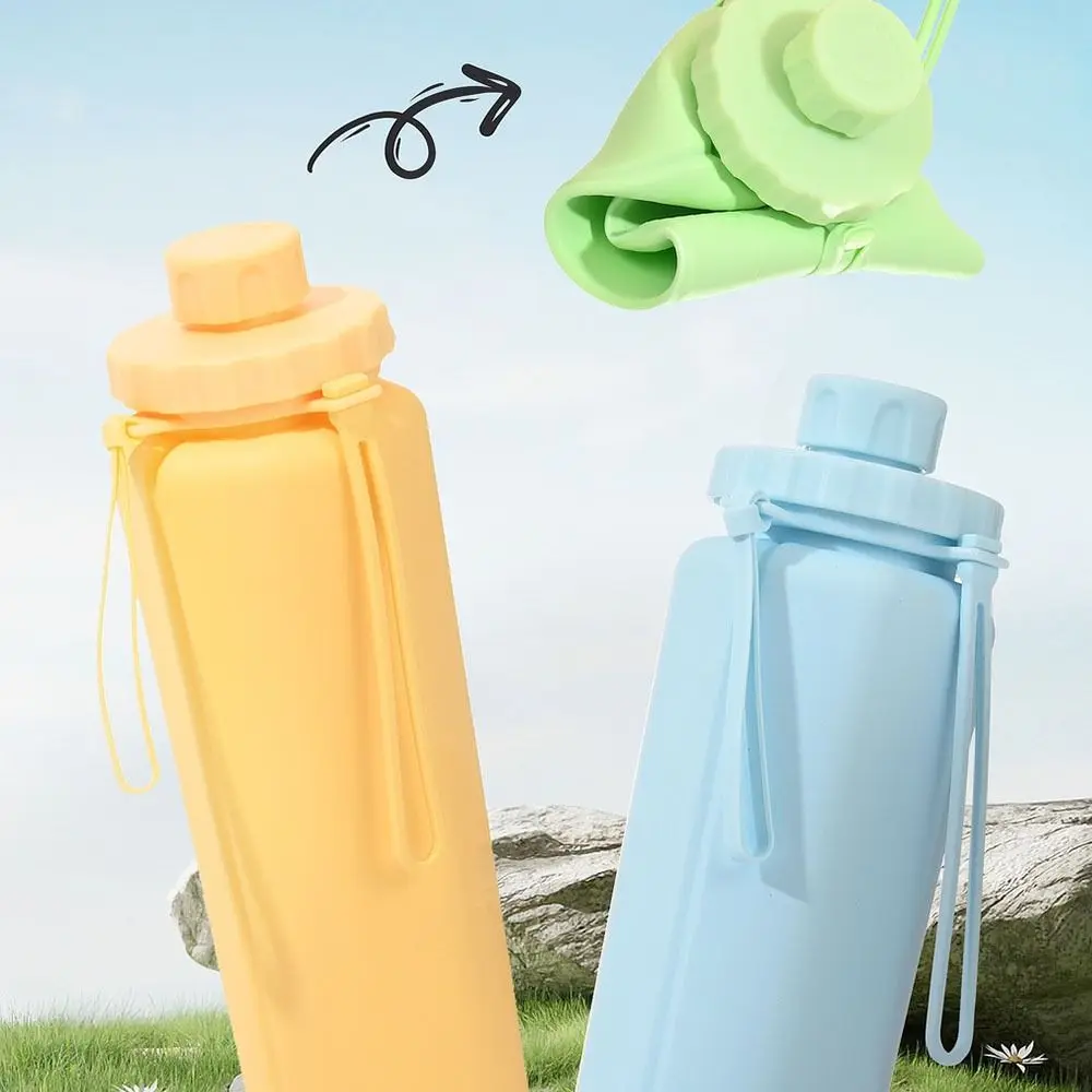 

600ml Silicone Folding Water Bottle Reuseable Silicone Collapsible Water Cup Soft Travel Cup Leak-proof Foldable Bottle