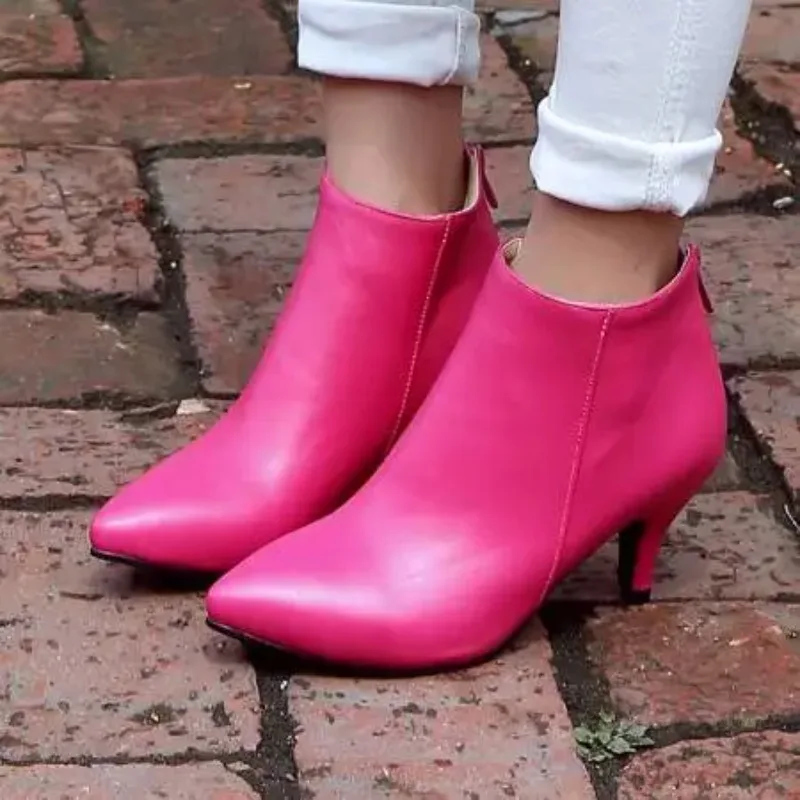

Ботильоны женские с острым носком, модные короткие сапоги на молнии сзади, тонкий высокий каблук, обувь черного, персикового и розового цветов