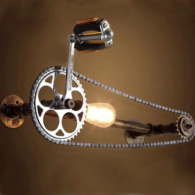 Creative Iron Living Room Pipe Gear Art Wall Lamp Bicycle Chain Corridor Coffee Shop Decoration Lamp  Wall Lights