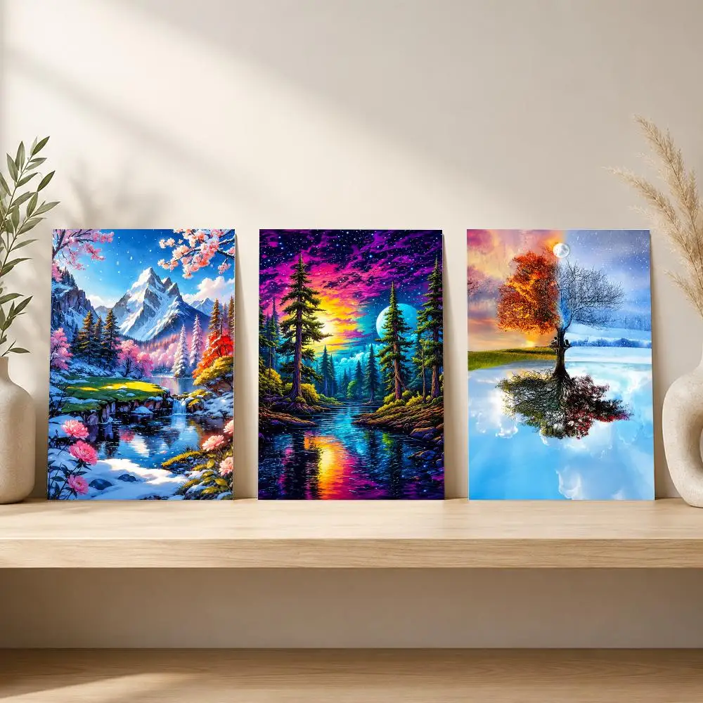 Sunset Forest River Blooms Poster HD Wall Art Wall Stickers Home Living Room Bedroom Bar Office Decor Prints