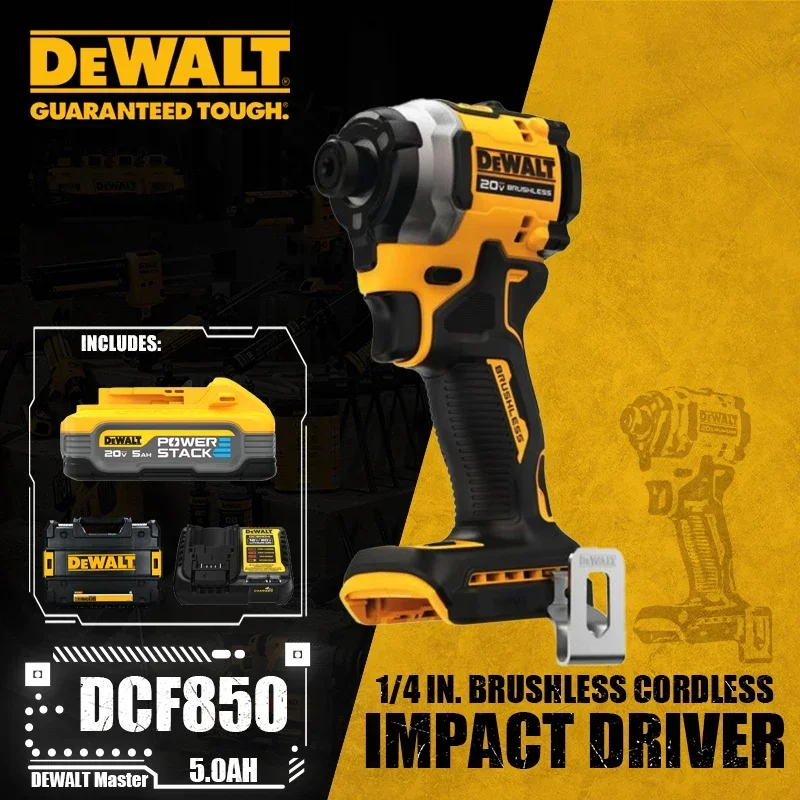 DEWALT DCF850 Kit 1/4in Brushless Cordless 3-Speed Impact Driver 20V Lithium Tool 3250RPM 3800IPM 205NM With Battery Charger