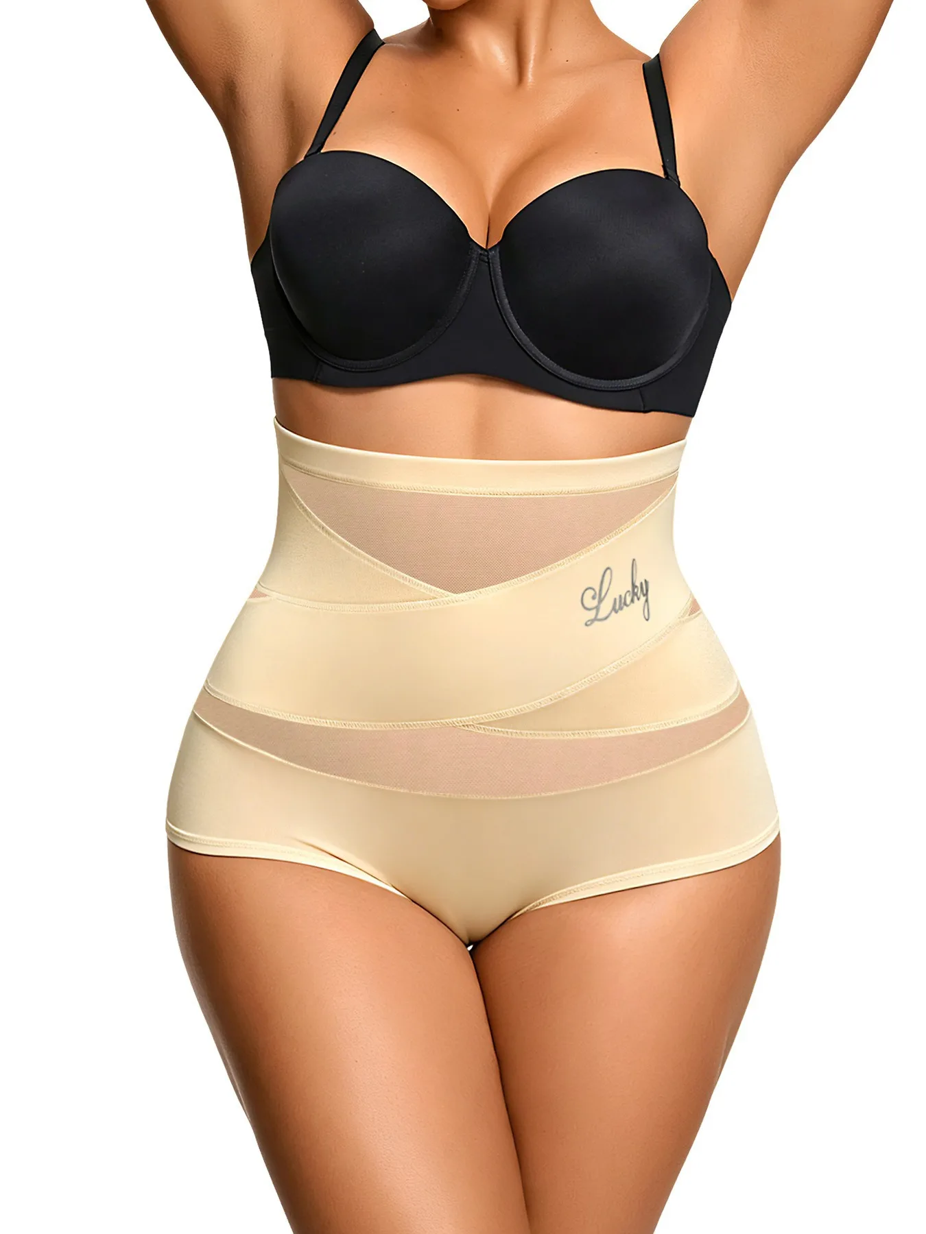 1 Stück Hochgeschnittene Mesh-Shapewear mit Bauchkontrolle, Po-Lifting Formende Unterwäsche für Frauen
