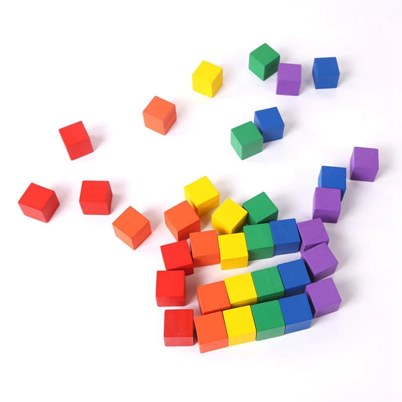 30Pcs/ 2X2cm Wooden Colorful Cubes Building Blocks Toy For Children Educational Wood Squares Dice Board Game Block