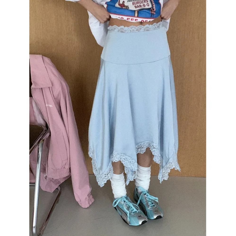 

Chic Half-length Skirt with Lace Irregular Splicing Design for Women Spring Summer Autumn Winter Korean Style A-line Skirt