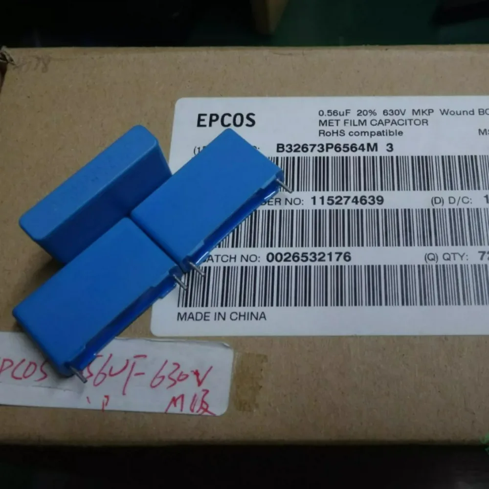 10pcs/lot EPCOS 0.56uf 630v 560nf u56 564 Brand New 22mm Film Capacitor B32673P6564M