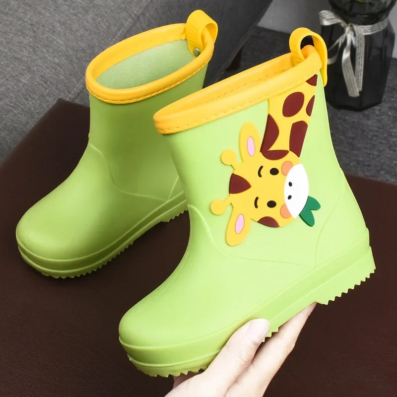 Children's Rain Shoes Cute Cartoon Boys Girls Soft Non-slip Rubber Boots Plush Warm Kids Rain Shoes PVC Waterproof Water Boots