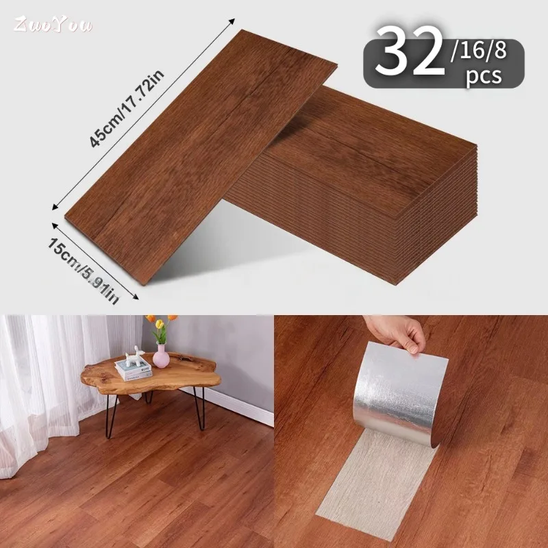 Pegatina autoadhesiva para suelo de imitación de grano de madera, 45x15CM, decoración del hogar para sala de estar, dormitorio, suelo impermeable