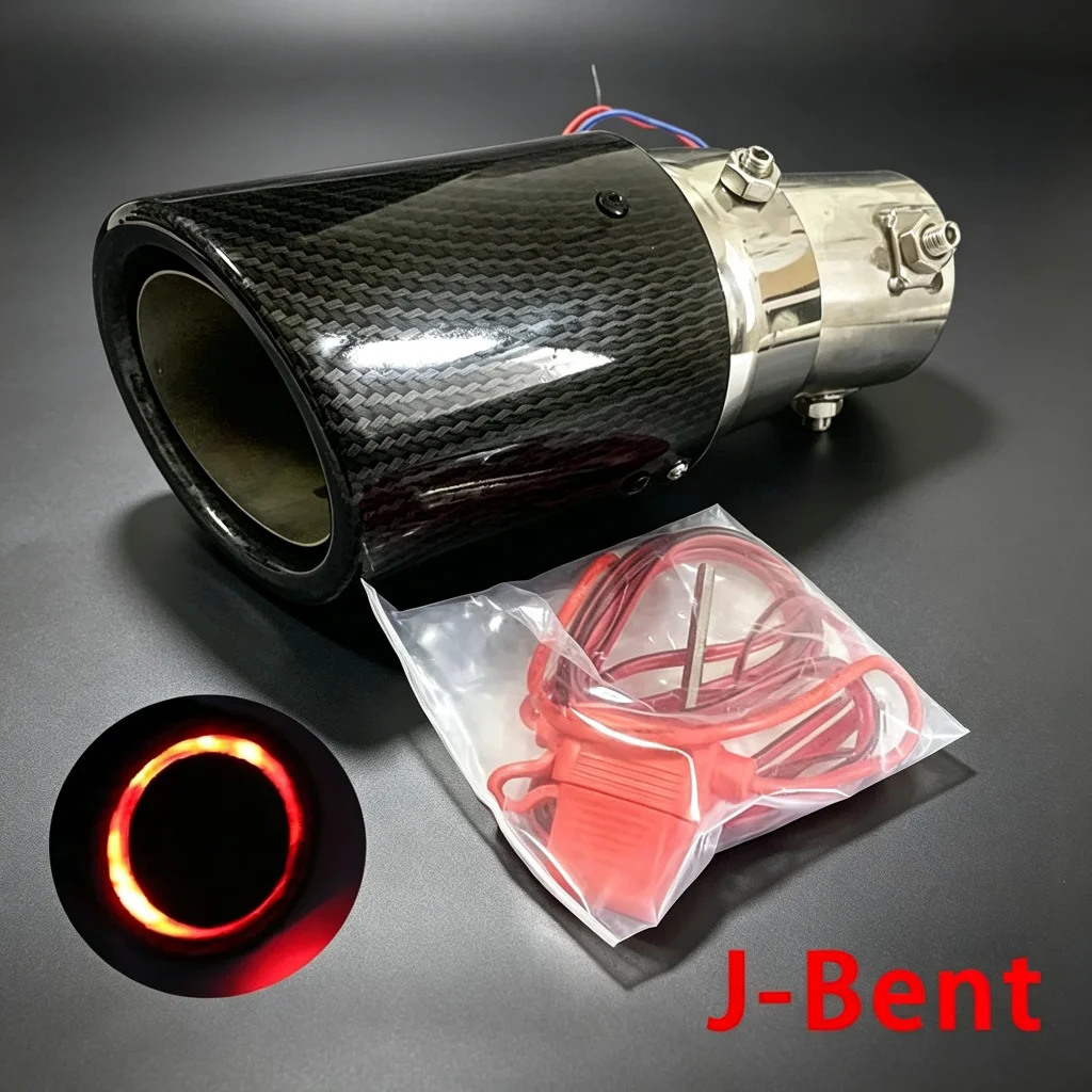 Universal LED Luminous Exhaust Tip Carbon Fiber Single Outlet Muffler Tailpipe Red Blue Light Straight/Curved Auto Parts