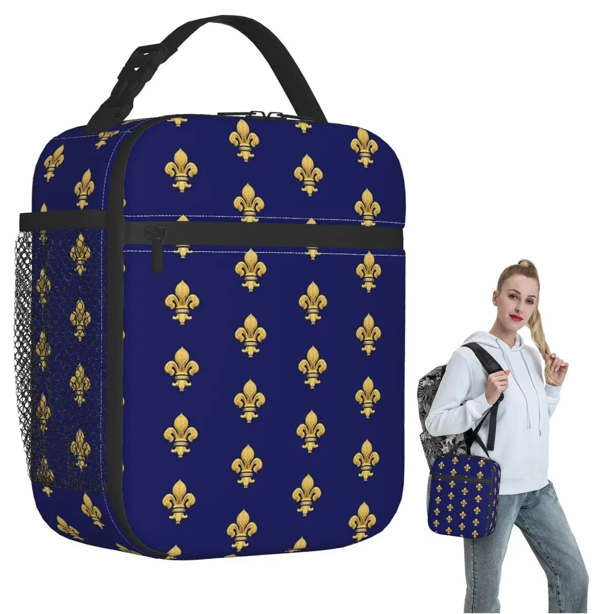 Bolsa térmica para el almuerzo con diseño de flor de lis azul, de la marca Royal Fleur De Lys, para mujeres y niños. Incluye recipientes portátiles para alimentos y una bolsa térmica para llevar el almuerzo.