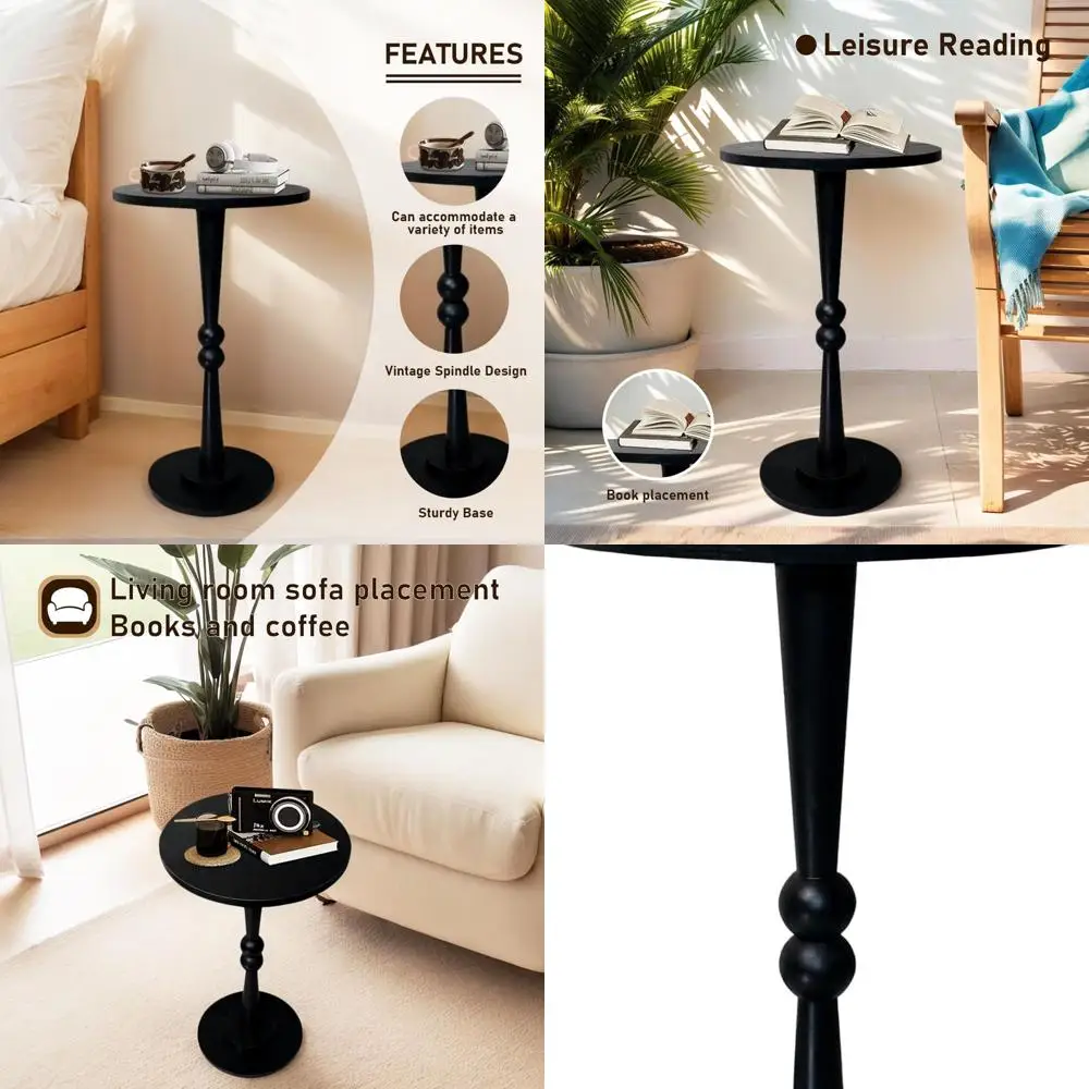 

Компактный современный стол для мартини, акцентный стол с круглыми деревянными ножками для гостиной, спальни и офиса (черный)