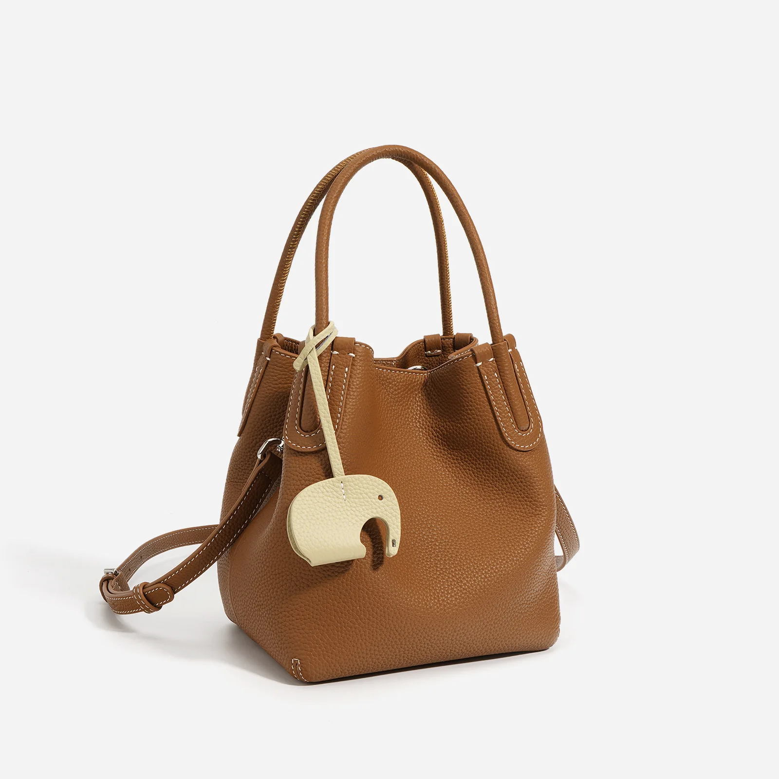 

Spring textured first layer cowhide basket bag simple everything mobile phone crossbody bag commuter single shoulder bucket bag