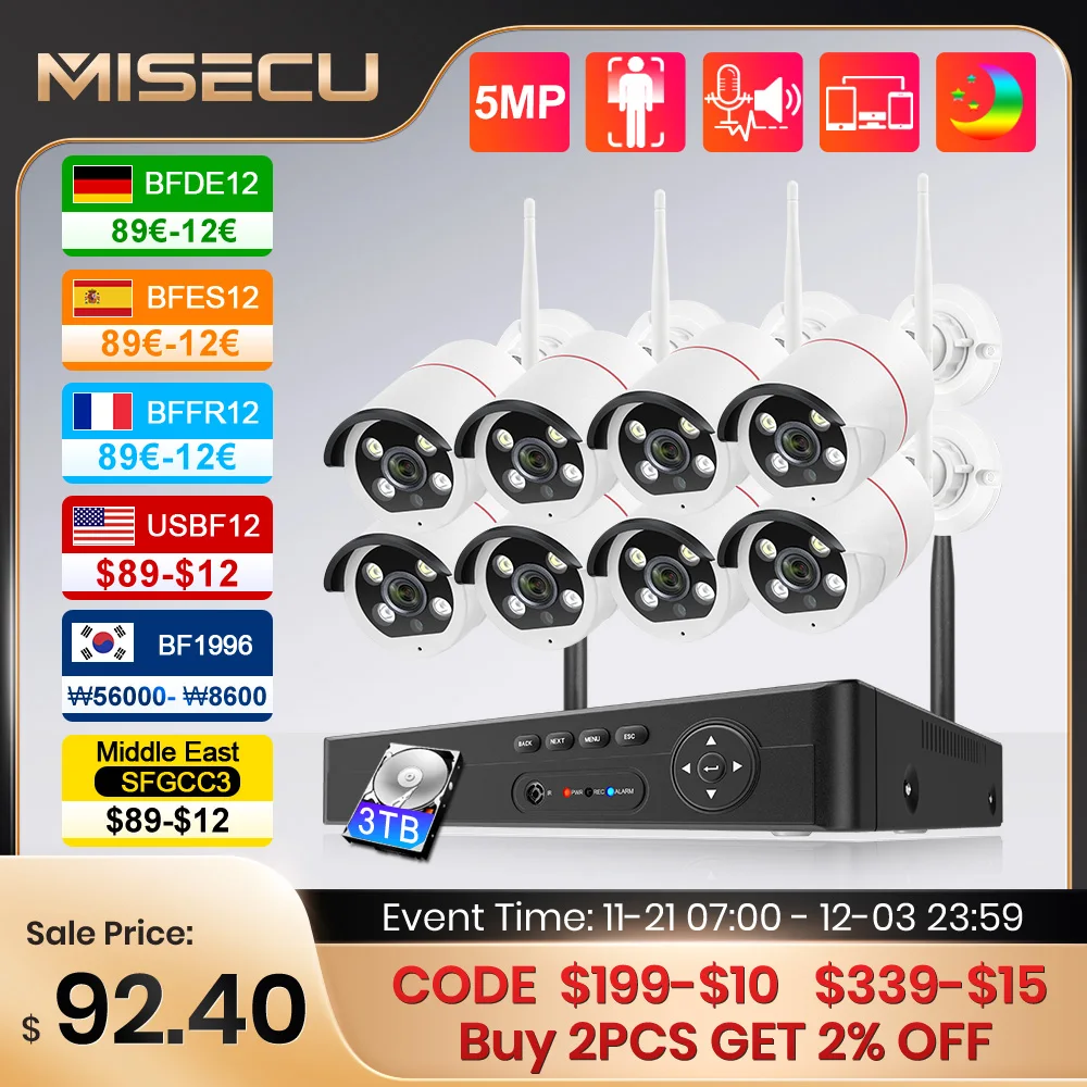 Misecu-ワイヤレスセキュリティシステム8ch,5mp,屋外,wifi,顔の検出,オーディオレコーダー,ビデオ監視,ONVIFビデオ監視キット