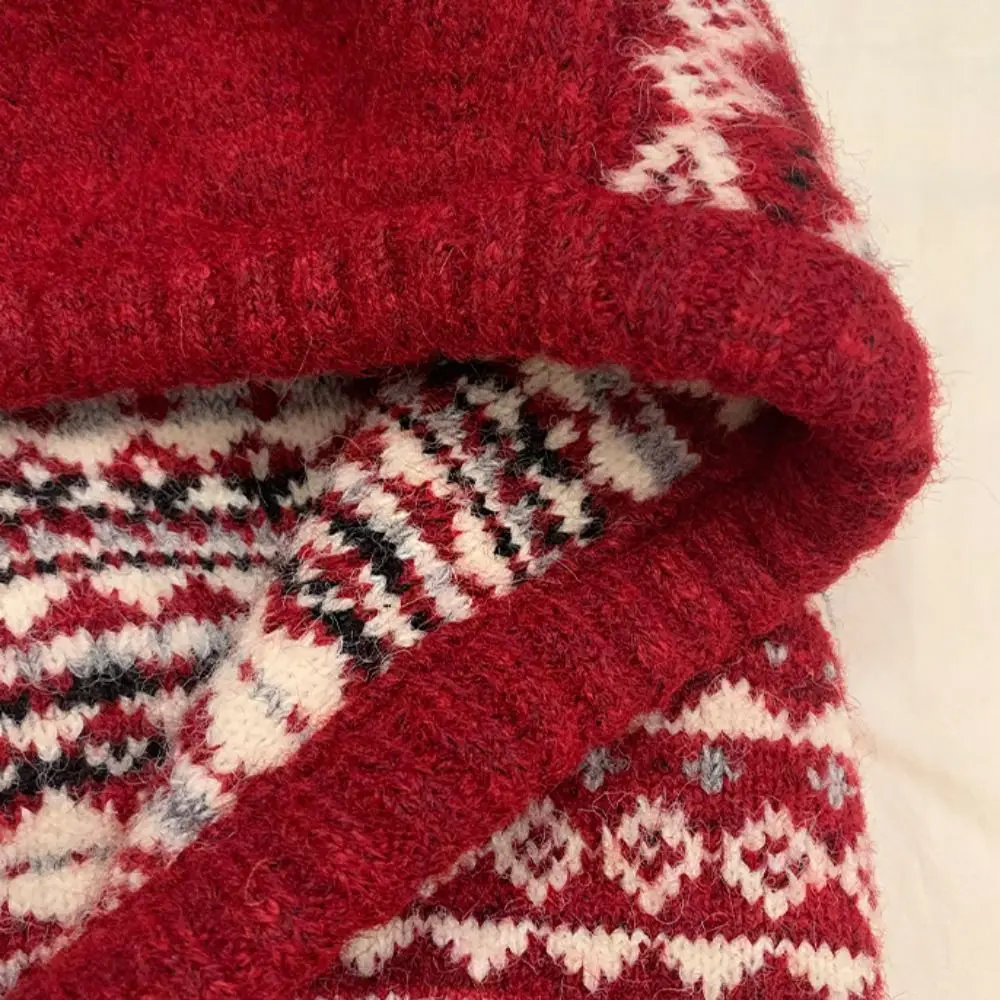 Creative Pullover Hat Jacquard Balaclava Hat Red Beanie Fair Isle Style Knitted Hat Simple Thickened Winter Cap Winter/Autumn