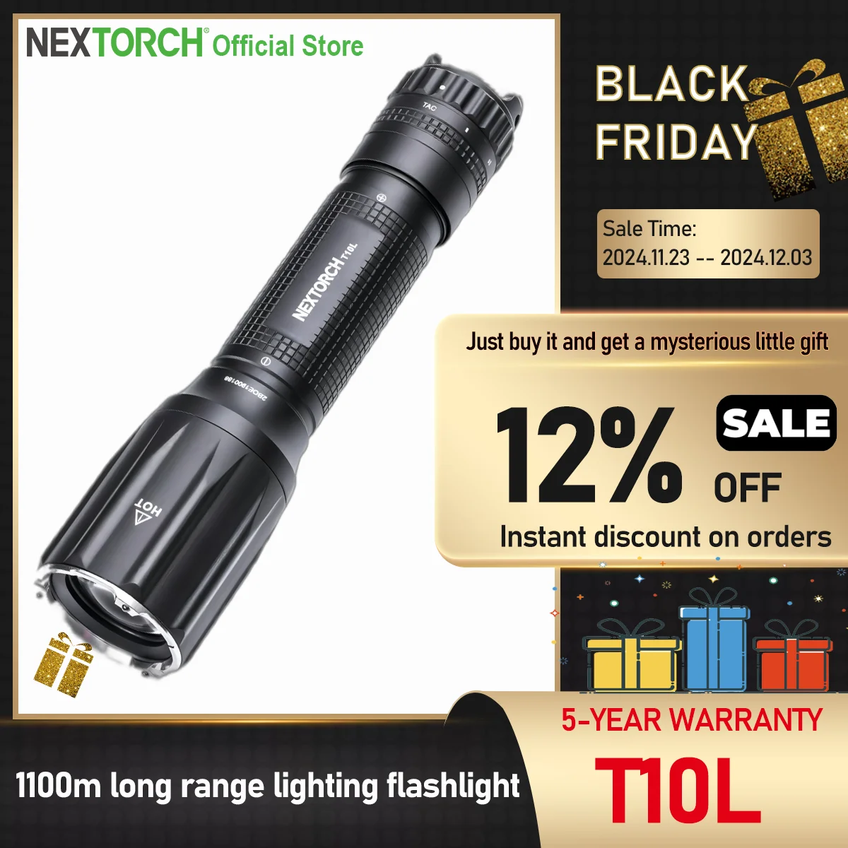 Nextorch T10L 1100m long range lighting Tactical flashlight,high power white laser torch,usb Rechargeable,outdoor search,rescue