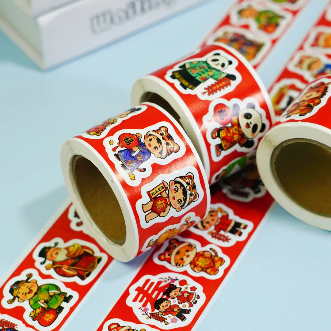 

300 листов/рулон, декоративные наклейки на китайский Новый год, милая мультяшная этикетка с лошадью, наклейка, красный конверт, декор, наклейки, сделай сам, подарки для вечеринки