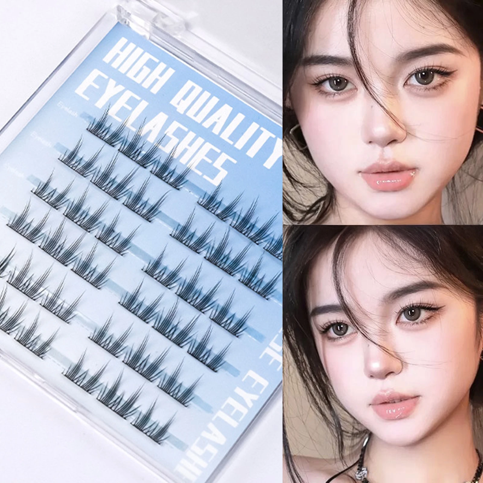 Extensões de cílios postiços finos, faça você mesmo, estilo de grupo de meninas kpop, clusters de cílios autoadesivos, cola livre, cílios individuais longos naturais