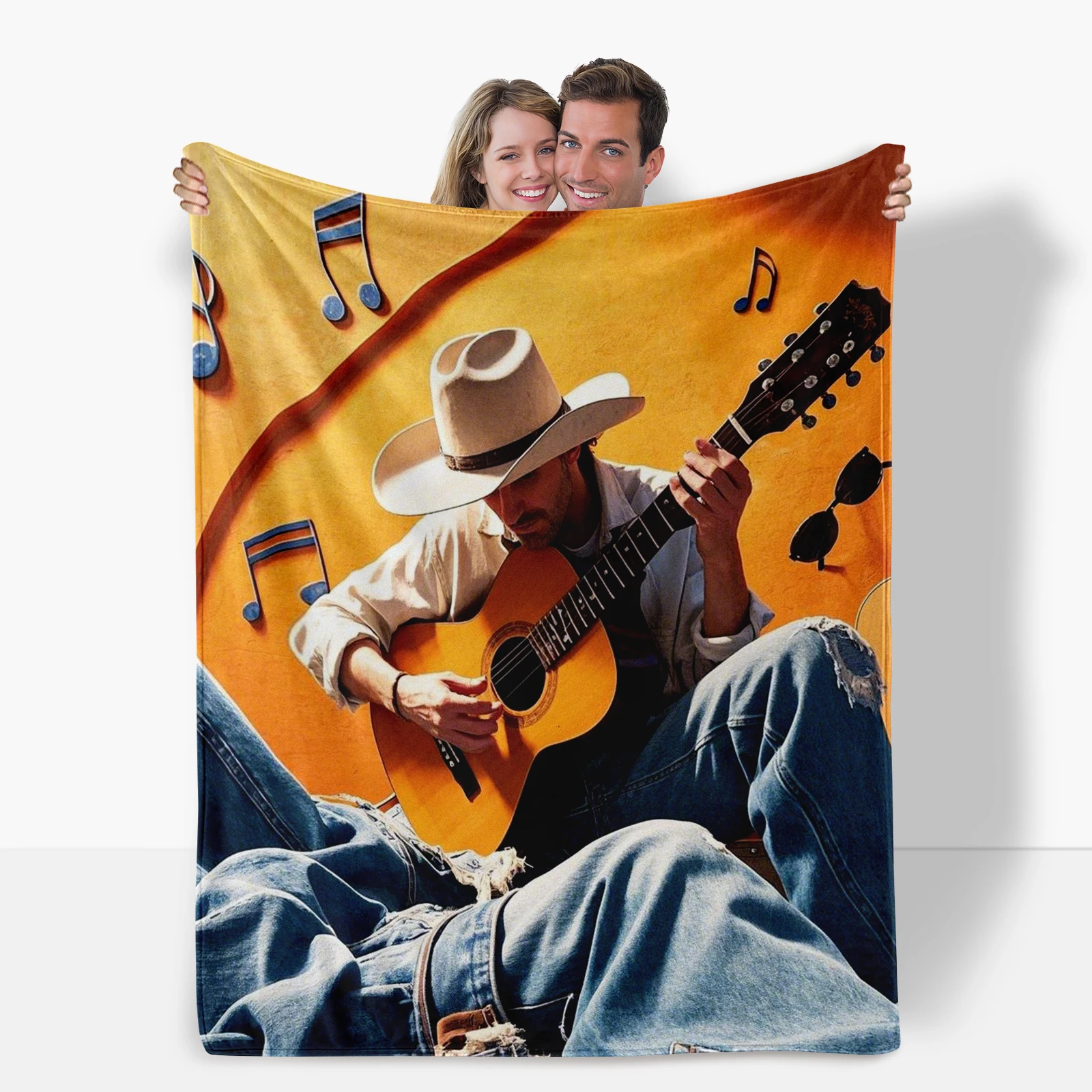 La manta de vaquero única con guitarra y notas musicales mejora el ambiente del hogar con un estilo artístico