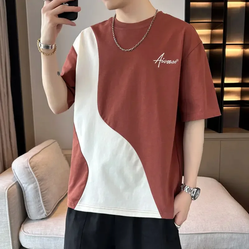 

Man Tee Shirts Oversized Alphabet Heather O Neck T Shirt for Men Luxury High Quality Y2k Elastic Fashion Cheap Clothes Party Top