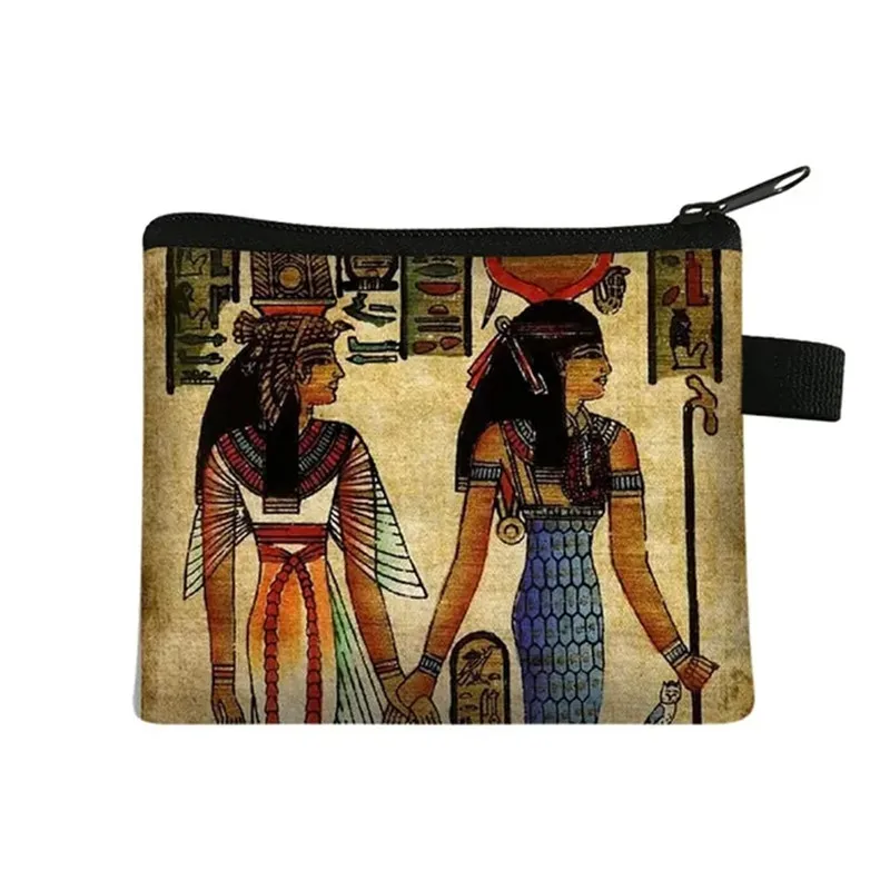 Egyptian Art Print Coin Bag Egypt Pharaoh Anubis Wallet Women Leisure Purse Mini Handbag ID Credit Card Money Holder Coin Bags