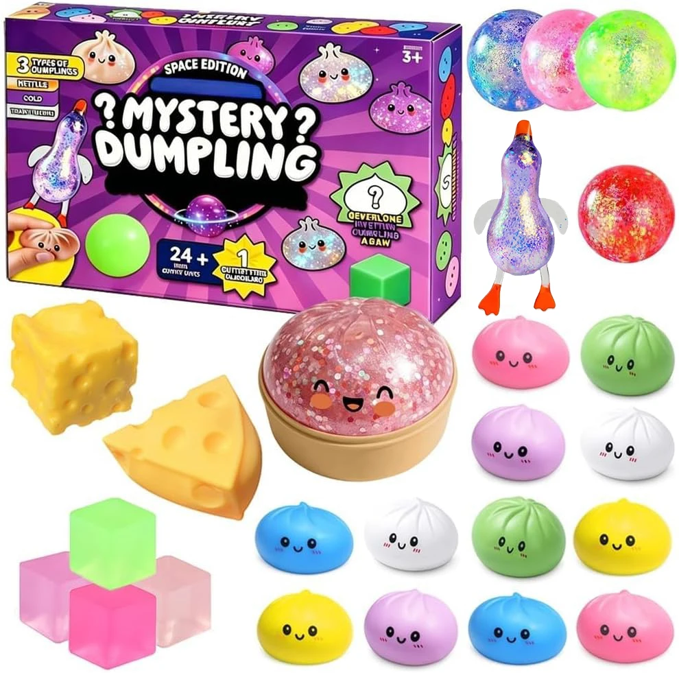 Calendrier de l'Avent 2026 : 24 Pièces de Dumplings Squishy, Surprises Mystères Douces, Anti-Stress, à Décompression Lente