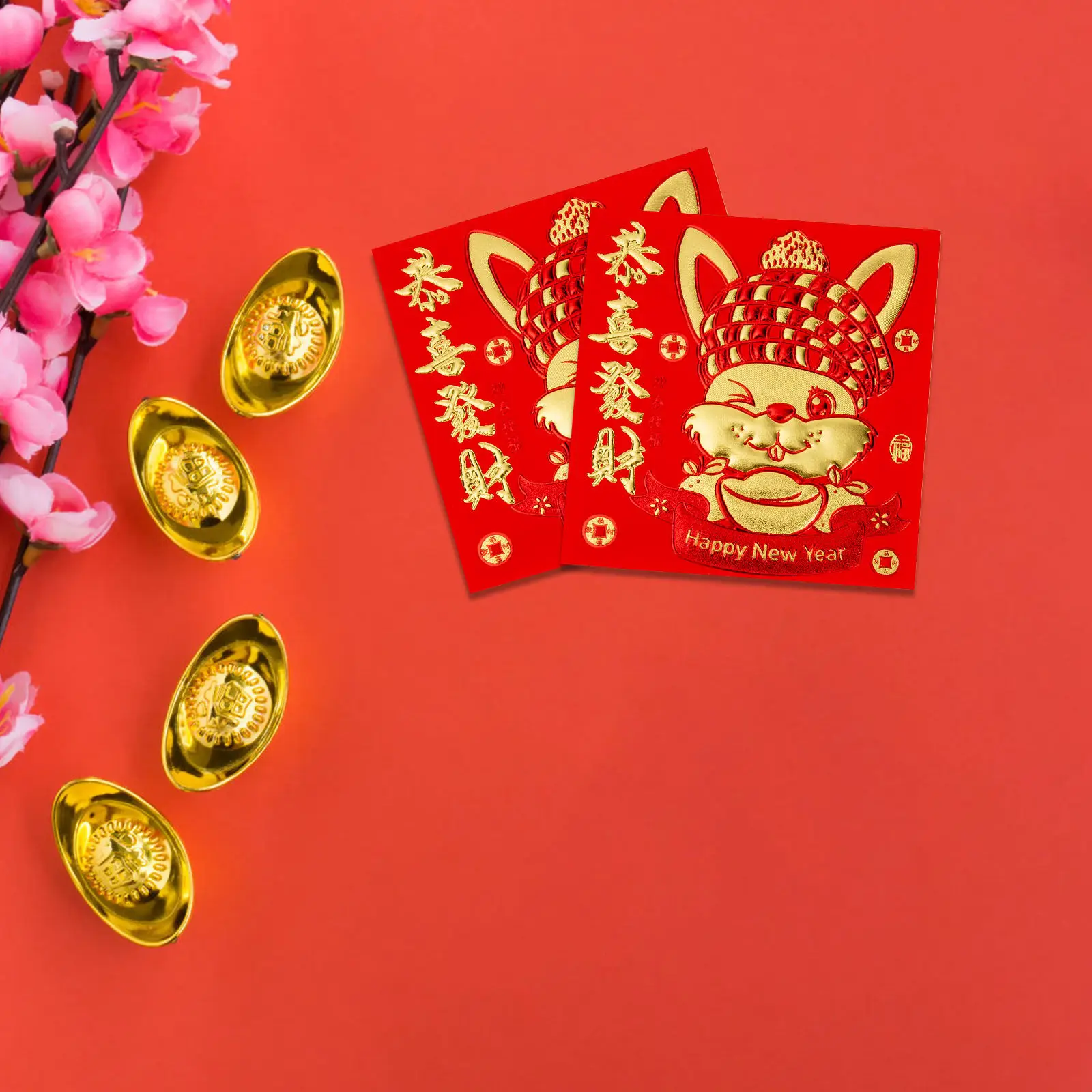 

66Pcs Year of The Rabbit Red Envelopes Bright Cartoon Pattern New Year Money Packets Spring Festival Lucky Zodiac Paper