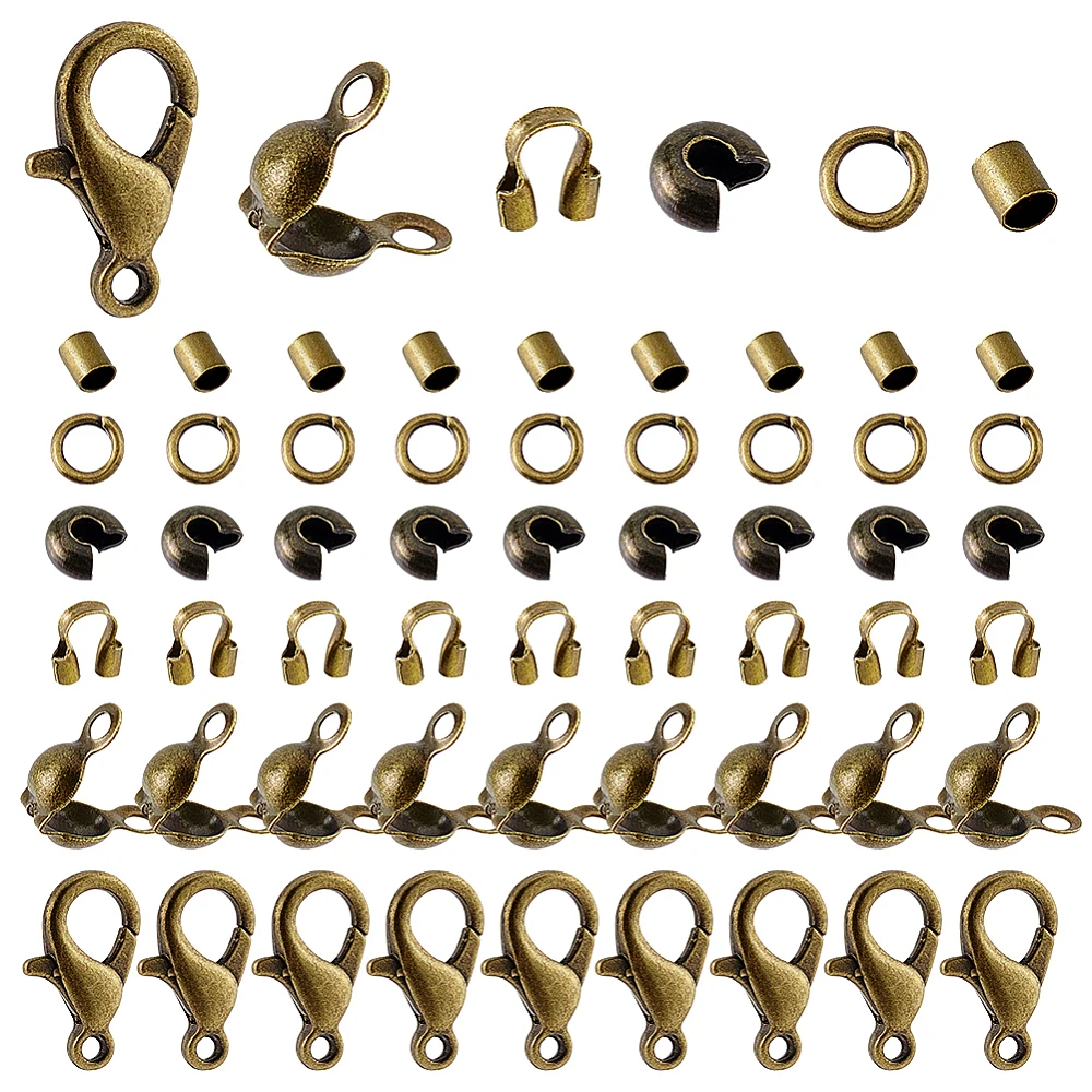1700Pcs Jewelry Making Accessories Set with Iron Crimp Beads Covers Alloy Lobster Claw Clasps Brass Wire Guardian End Bead Tips