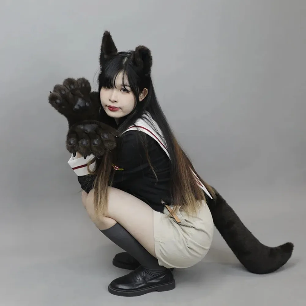 Werewolf Ears Tail Claw Wolf Ear Hairband Faux Fur Paw Glove Adjustable Belt Tail Cosplay Accessories Party Props for Girl Women 4