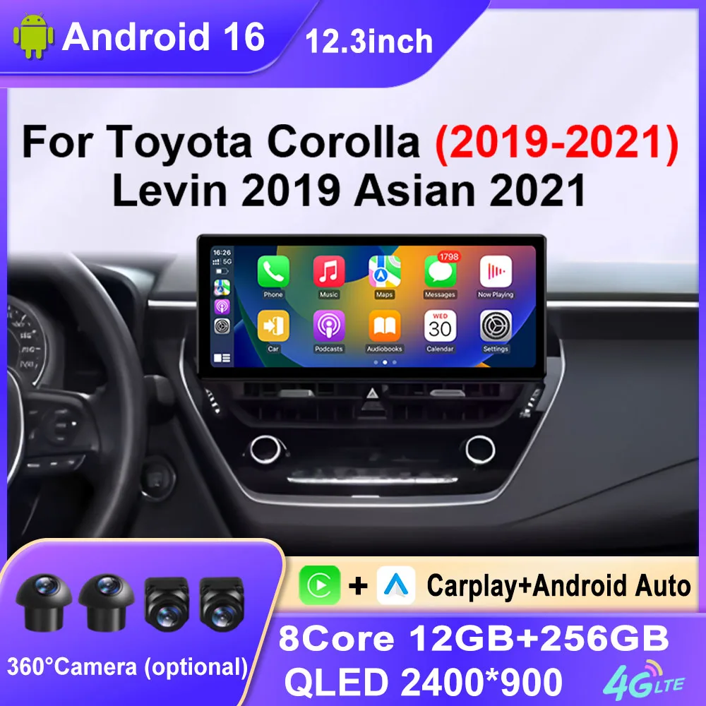 For Toyota Corolla 2019-2021 Levin 2019 Asian Car Radio Multimedia Video Player Navigation GPS Auto Carplay Android OS 12.3 inch