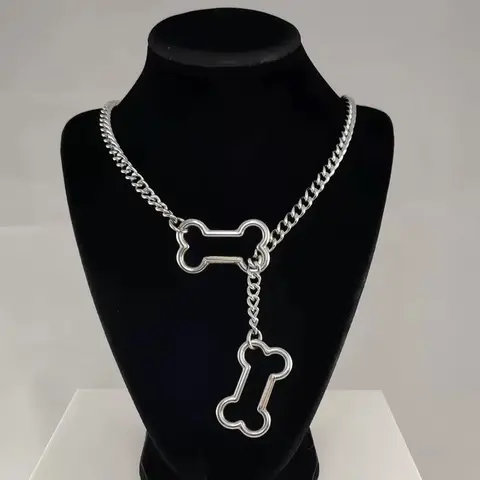 Collar con colgante de hueso de cadena con dijes Punk para mujer, moda coreana, collar geométrico gótico, accesorios Grunge de Hip Hop, joyería