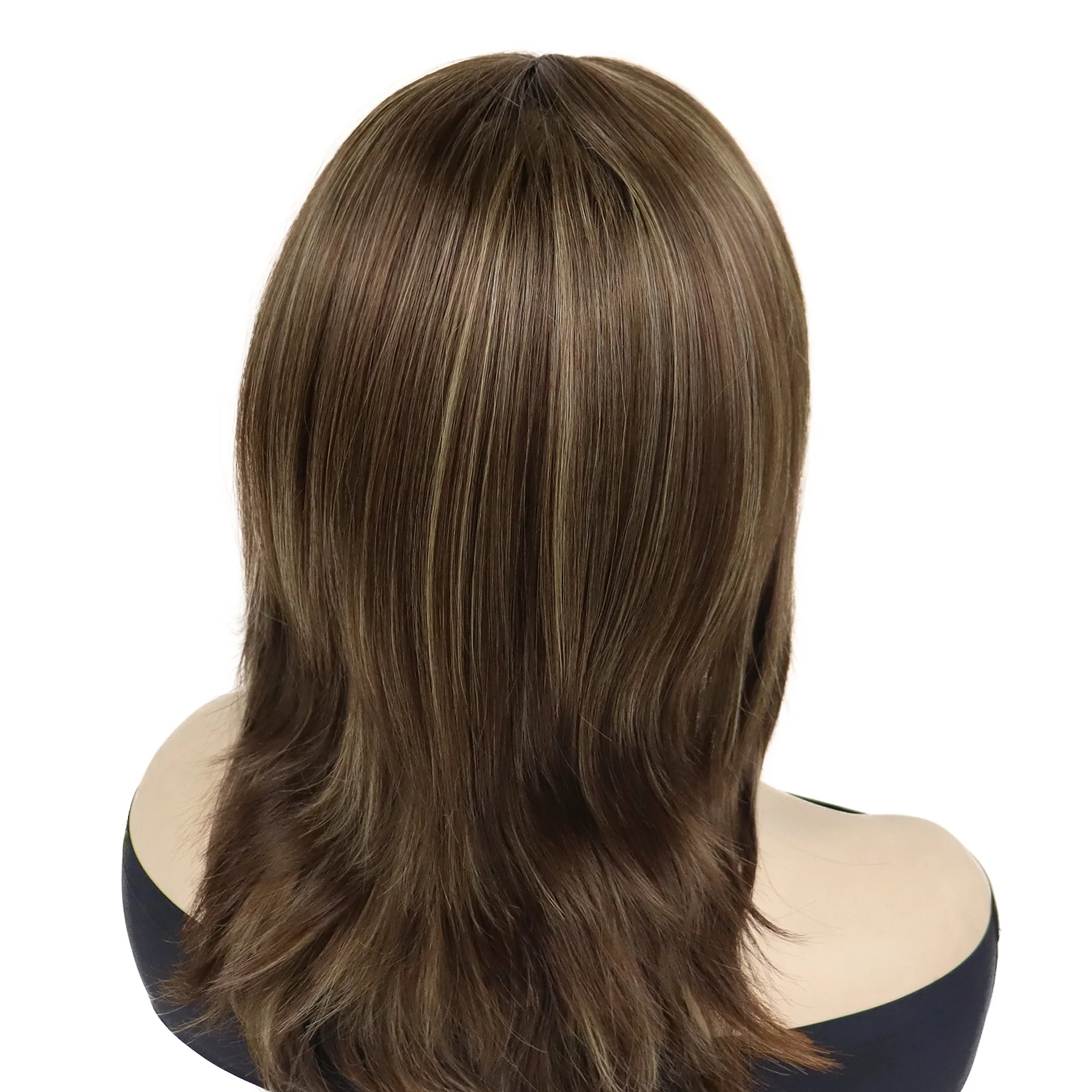 Synthetic Wigs for Women Medium Length Hair Full Wig with Bangs Natural Straight Asian Wigs for Daily Wear Hair Replacement Wig