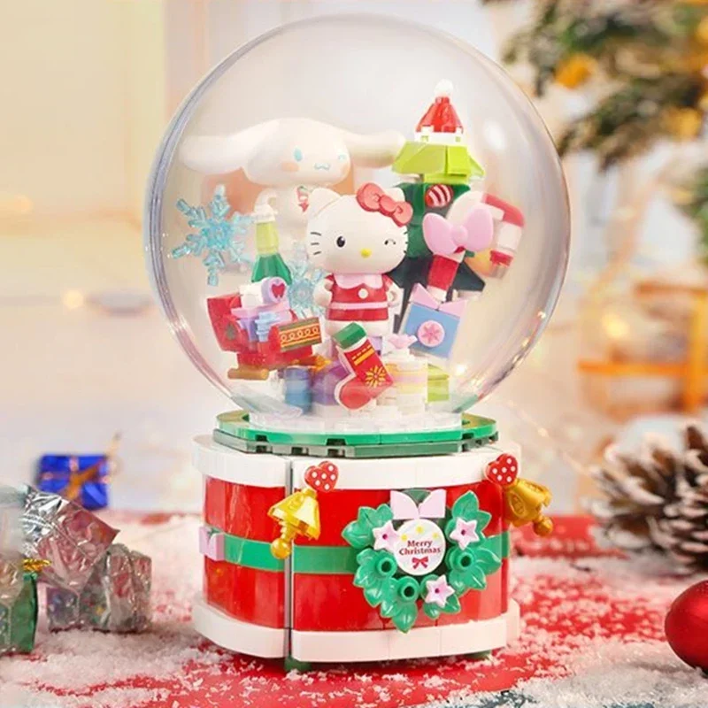 keeppley Sanrio building blocks wishing Christmas music box model Kawaii children\'s toy assembly HelloKitty Cinnamoroll figure
