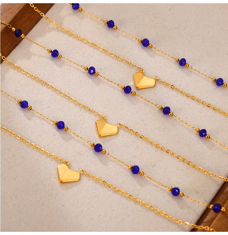 316L Edelstahl Doppelschichtige Herz-Anhänger Halskette Luxuriöse Lila Kristall Ästhetische Halskette für Damen Wasserfester Schmuck – Detail 7