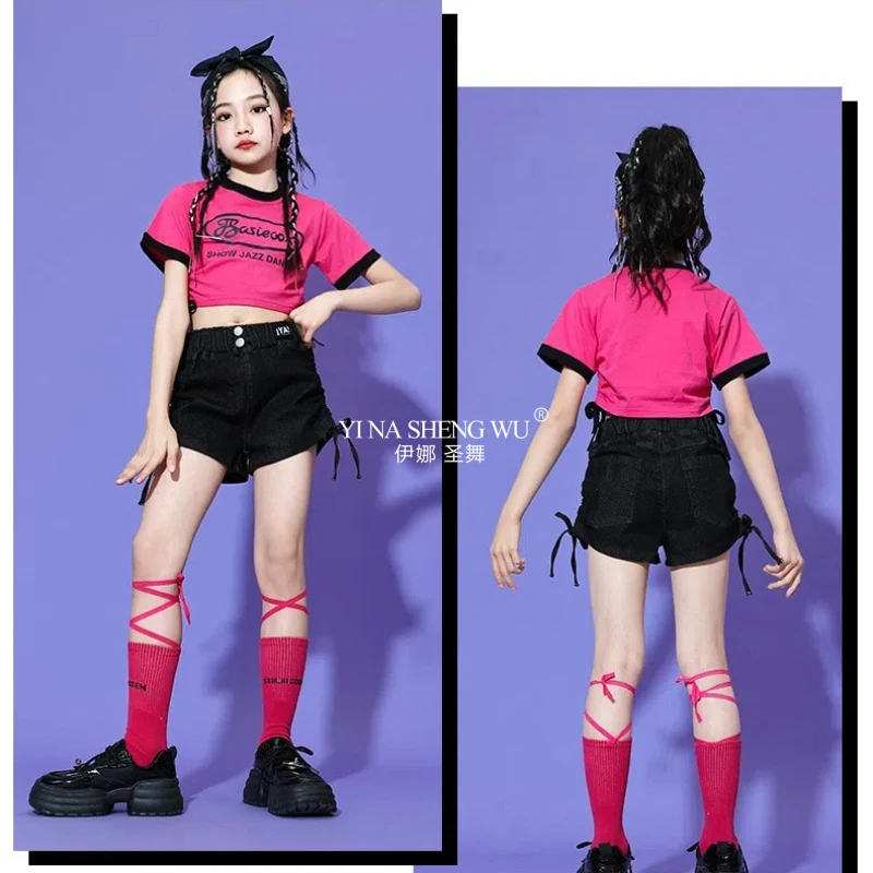 Kind Mädchen Jazz Dance Kostüm Kinder Straße Hip Hop Dance Jazz Kpop Dance Kostüm für Mädchen Rosa Outfit Streetwear Kleidung Set