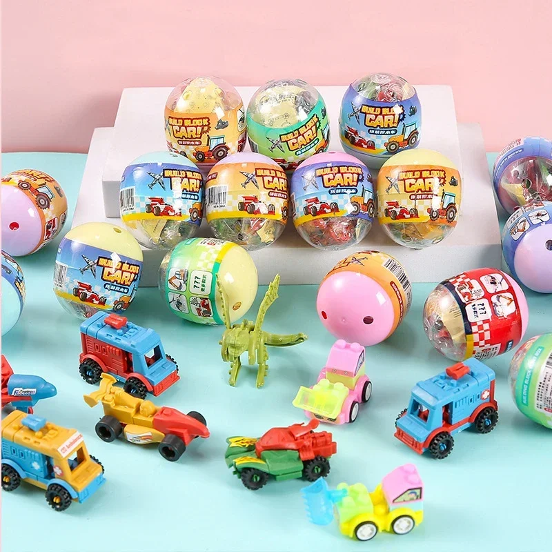 10Pcs Cute Assemble Building Block Car Puzzle Surprise Capsule Egg Toy for Kids Birthday Party Favors Pinata Fillers School Gift