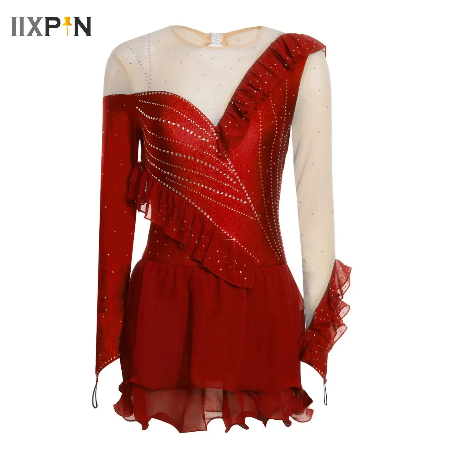 

Womens Lyrical Dance Leotards Dress Gymnastic Artistic Figure Skating Performance Costume Glittery Rhinestones Ballet Jersey